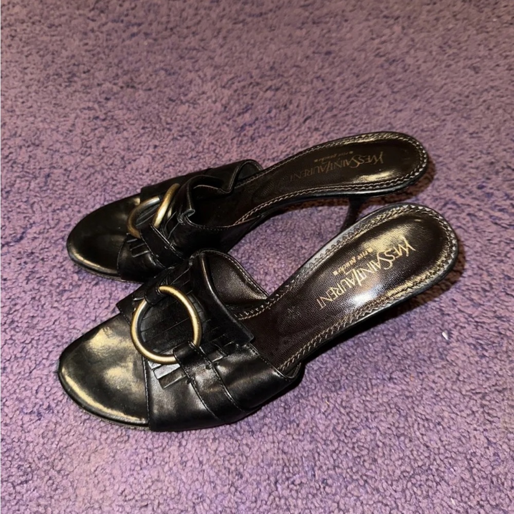 Yves Saint Laurent Rive Gauche Women's Dark Brown Leather Heel Sandals 37